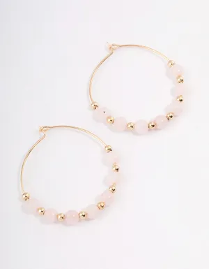 Gold Rose Quartz Mixed Beaded Hoop Earrings