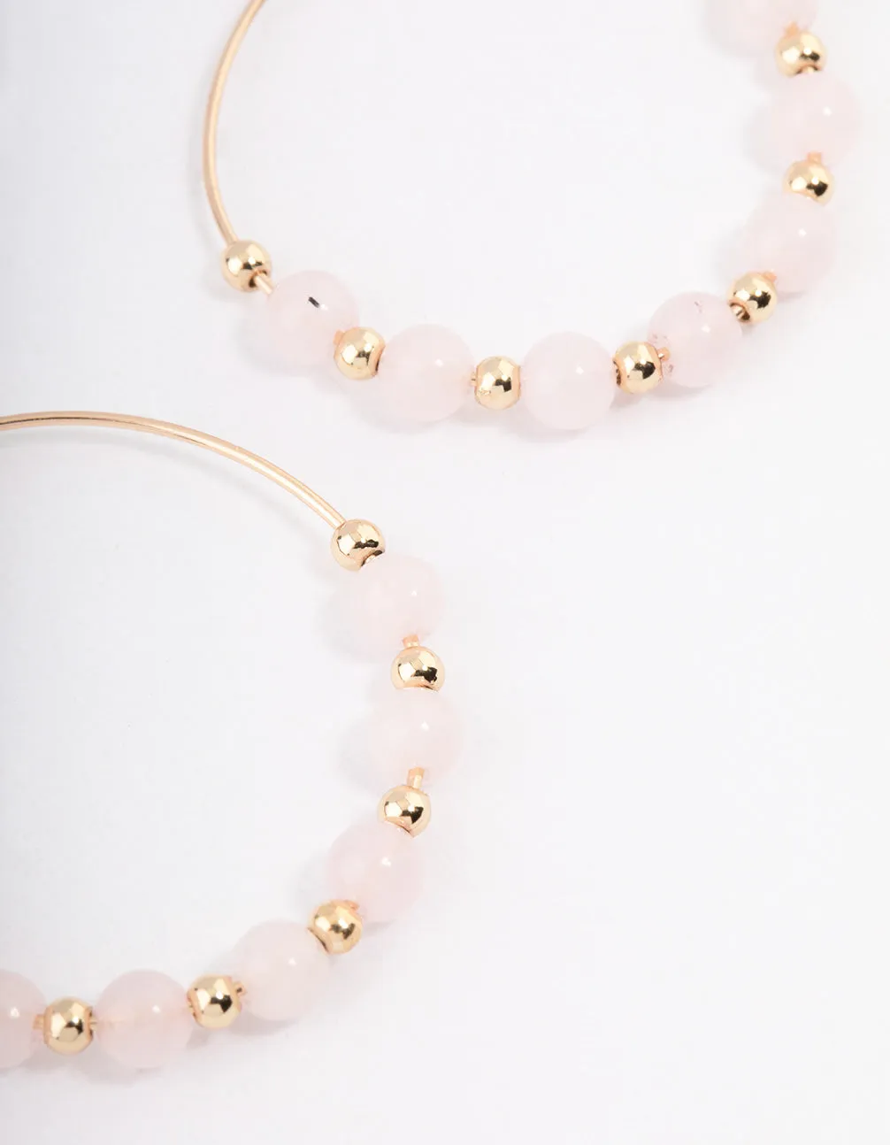 Gold Rose Quartz Mixed Beaded Hoop Earrings