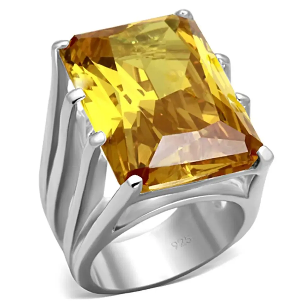 Golden Radiance: 925 Sterling Silver Ring with Topaz-Hued CZ