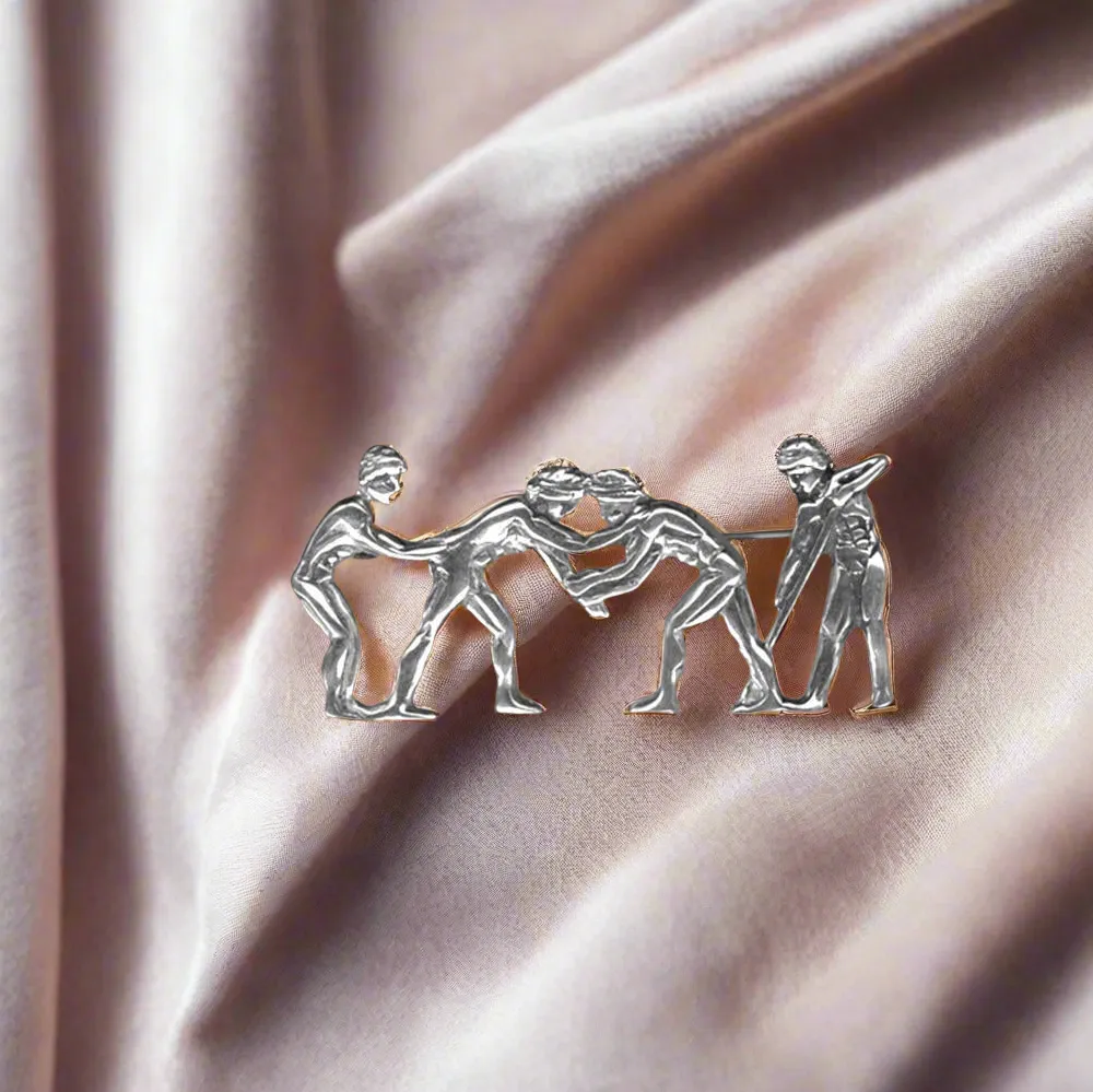 Greek Olympic Wrestles Brooch in Sterling Silver (K-74)