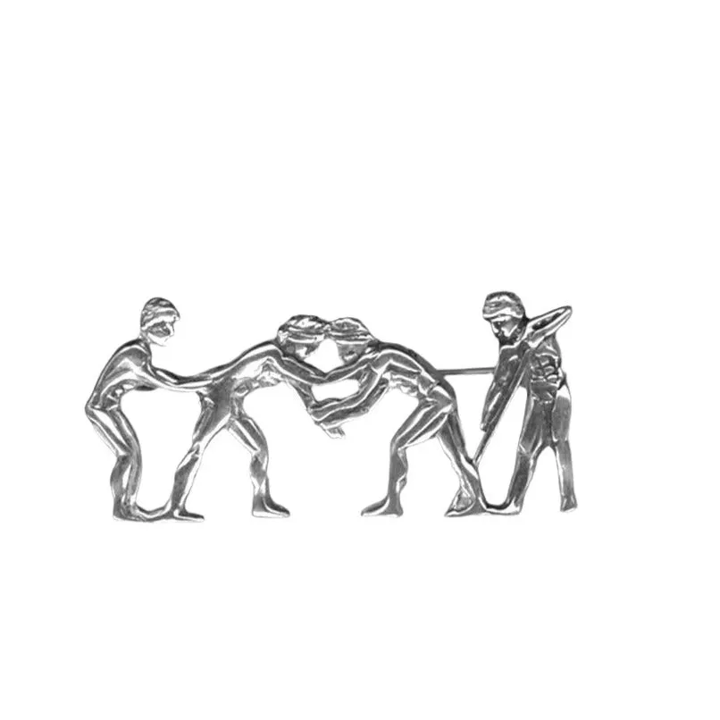 Greek Olympic Wrestles Brooch in Sterling Silver (K-74)