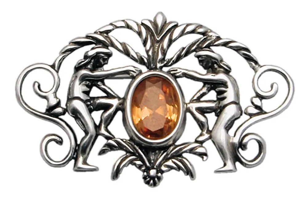 Greek Traditional Brooch in Sterling Silver with Zircon (K-19)