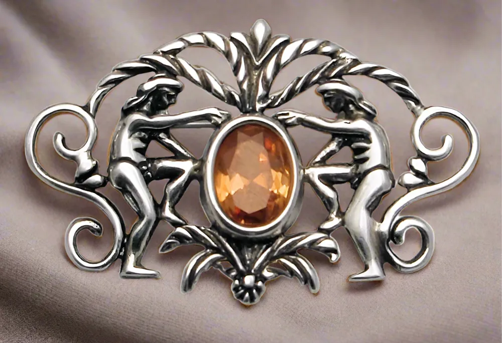 Greek Traditional Brooch in Sterling Silver with Zircon (K-19)