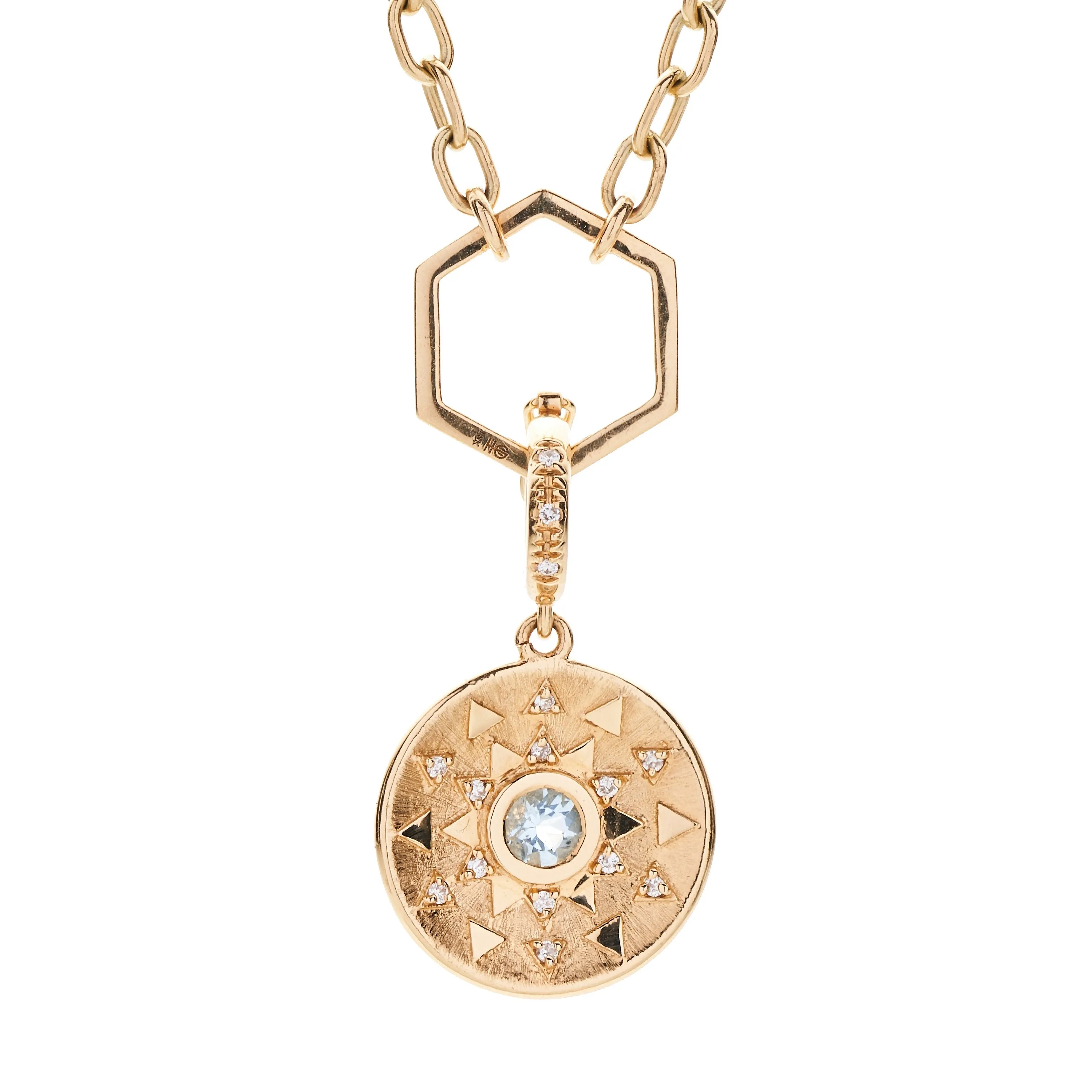 Harwell Godfrey 18k Aquamarine and Diamond Mini Sun Sign Medallion Pendant