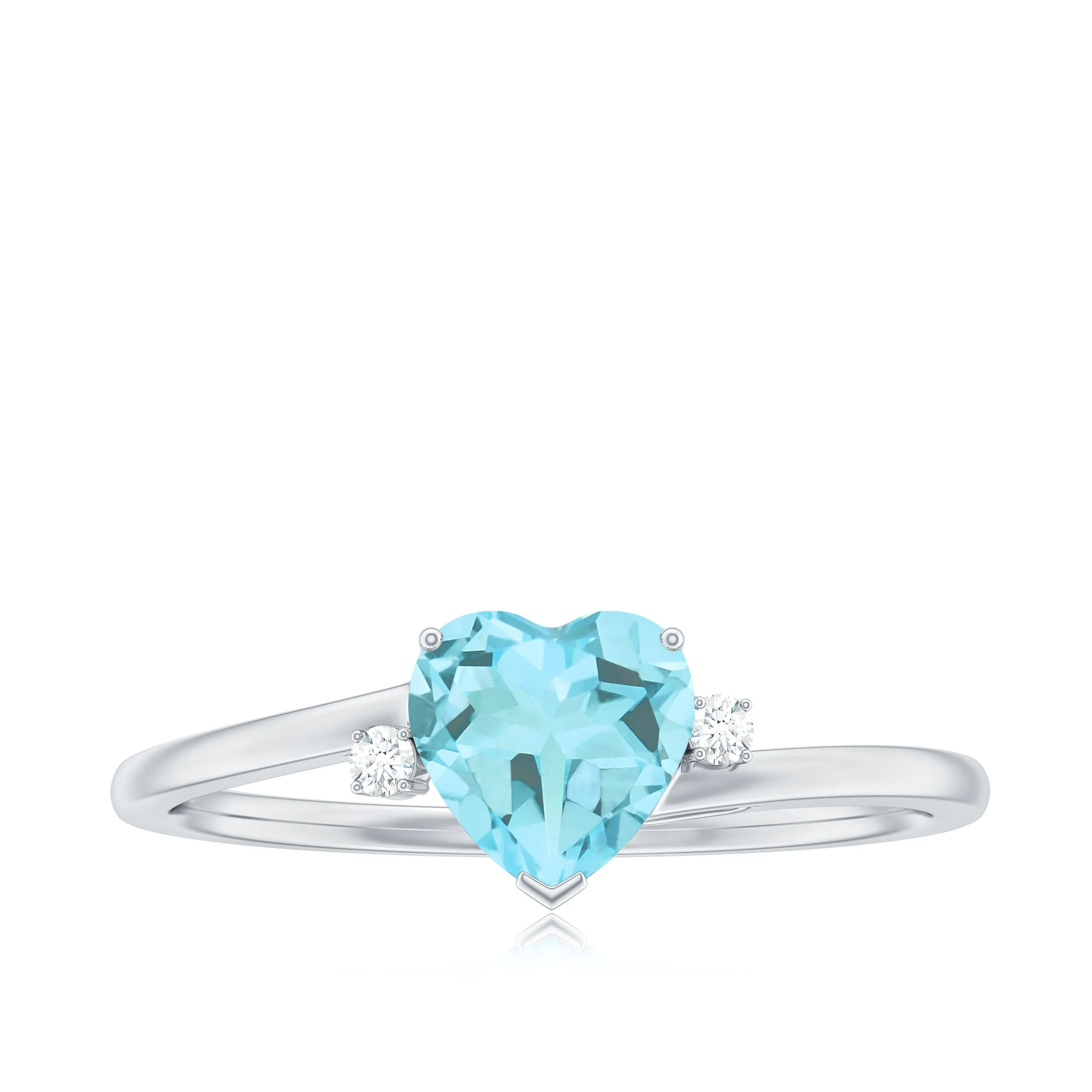 Heart Shape Sky Blue Topaz Solitaire Promise Ring with Diamond