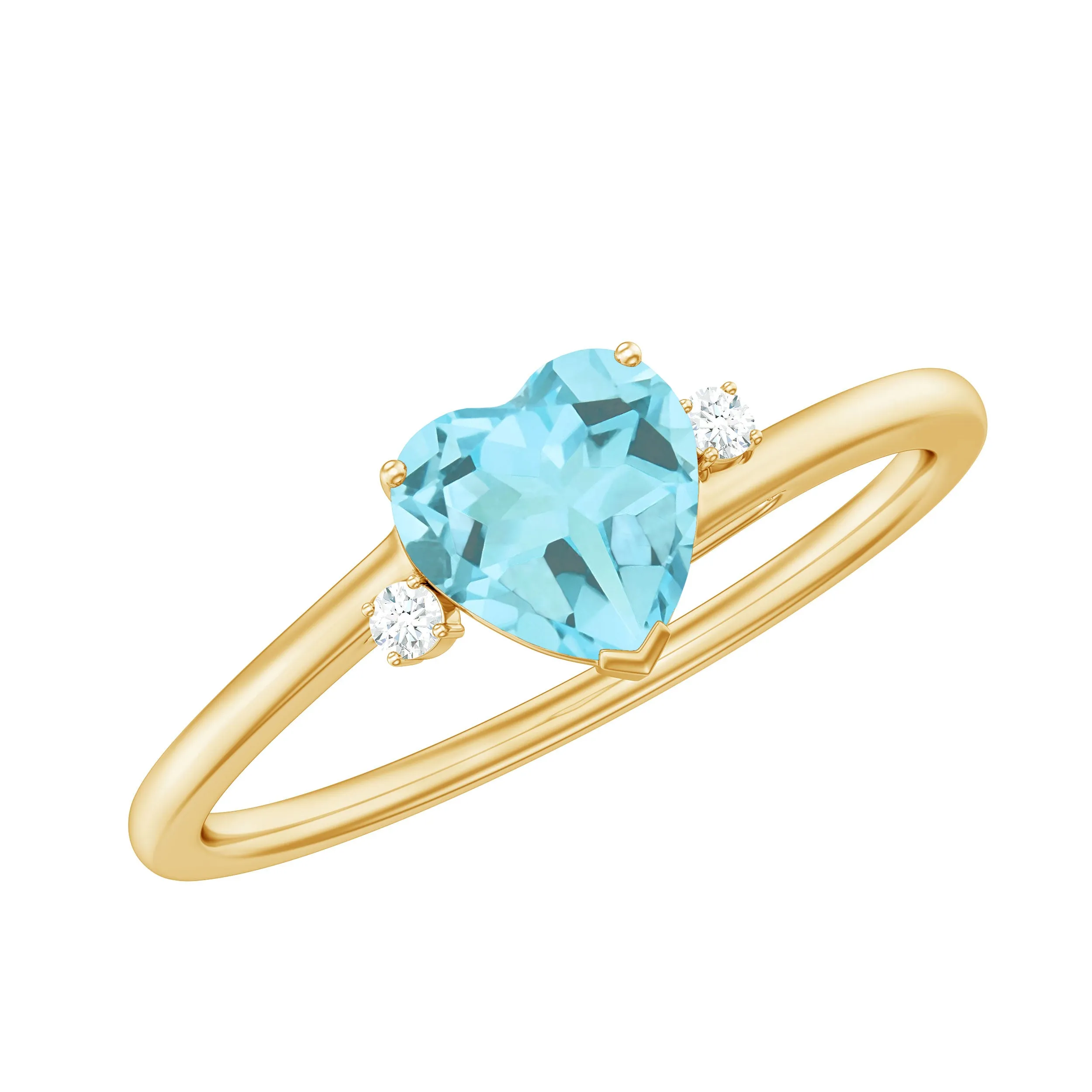 Heart Shape Sky Blue Topaz Solitaire Promise Ring with Diamond