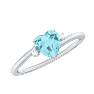 Heart Shape Sky Blue Topaz Solitaire Promise Ring with Diamond