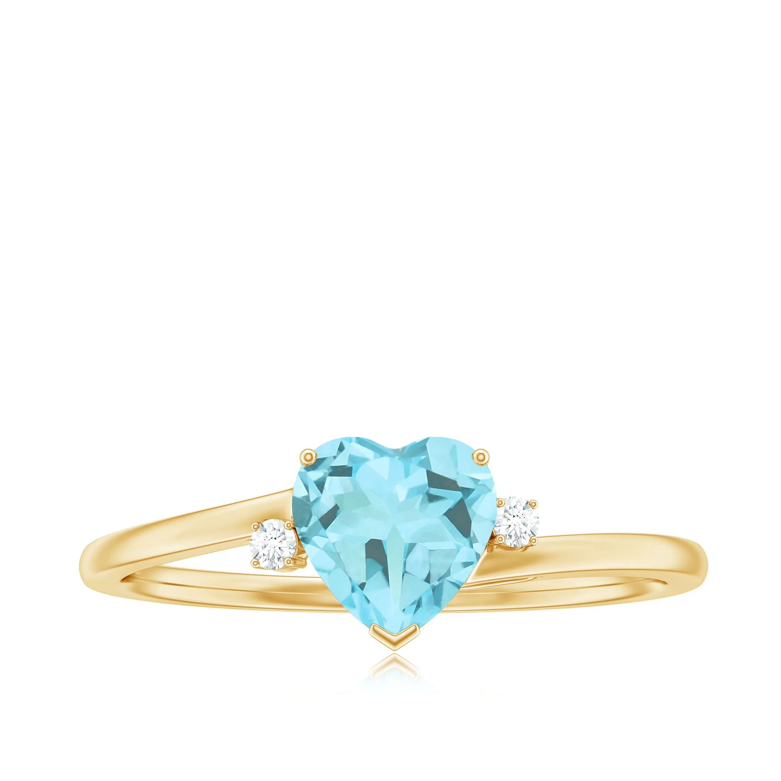 Heart Shape Sky Blue Topaz Solitaire Promise Ring with Diamond