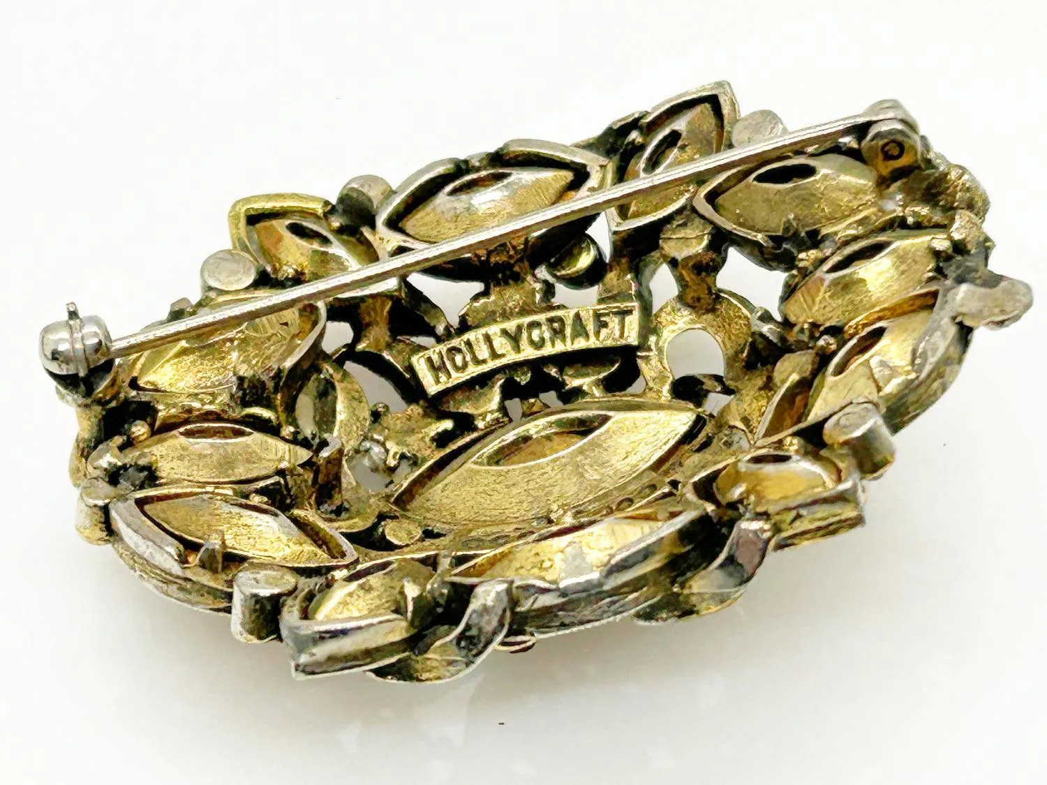 Hollycraft 1950 Golden Rhinestone Vintage Brooch