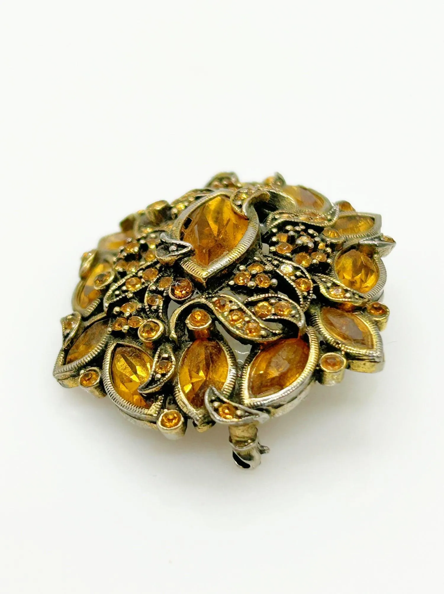 Hollycraft 1950 Golden Rhinestone Vintage Brooch