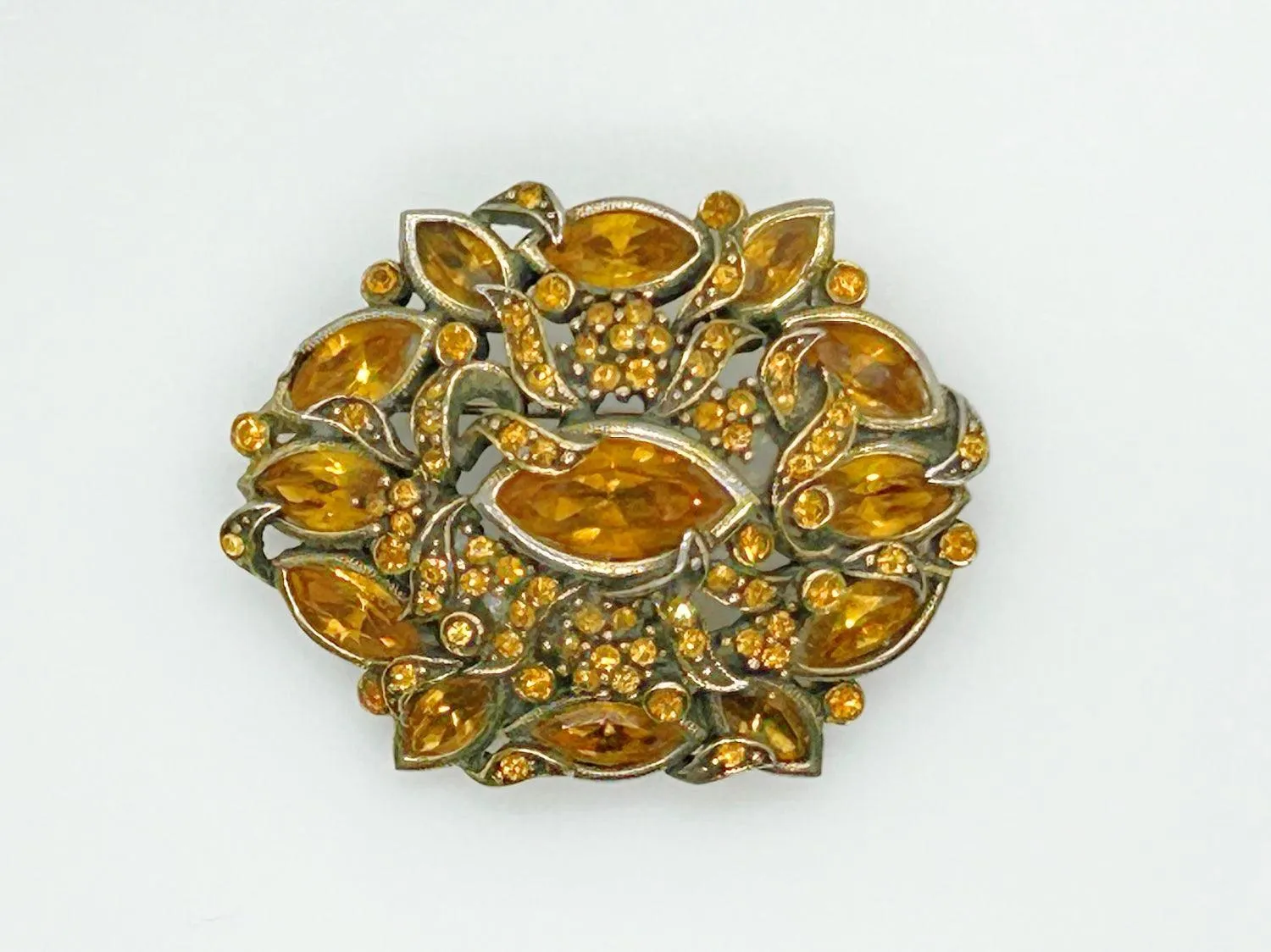 Hollycraft 1950 Golden Rhinestone Vintage Brooch