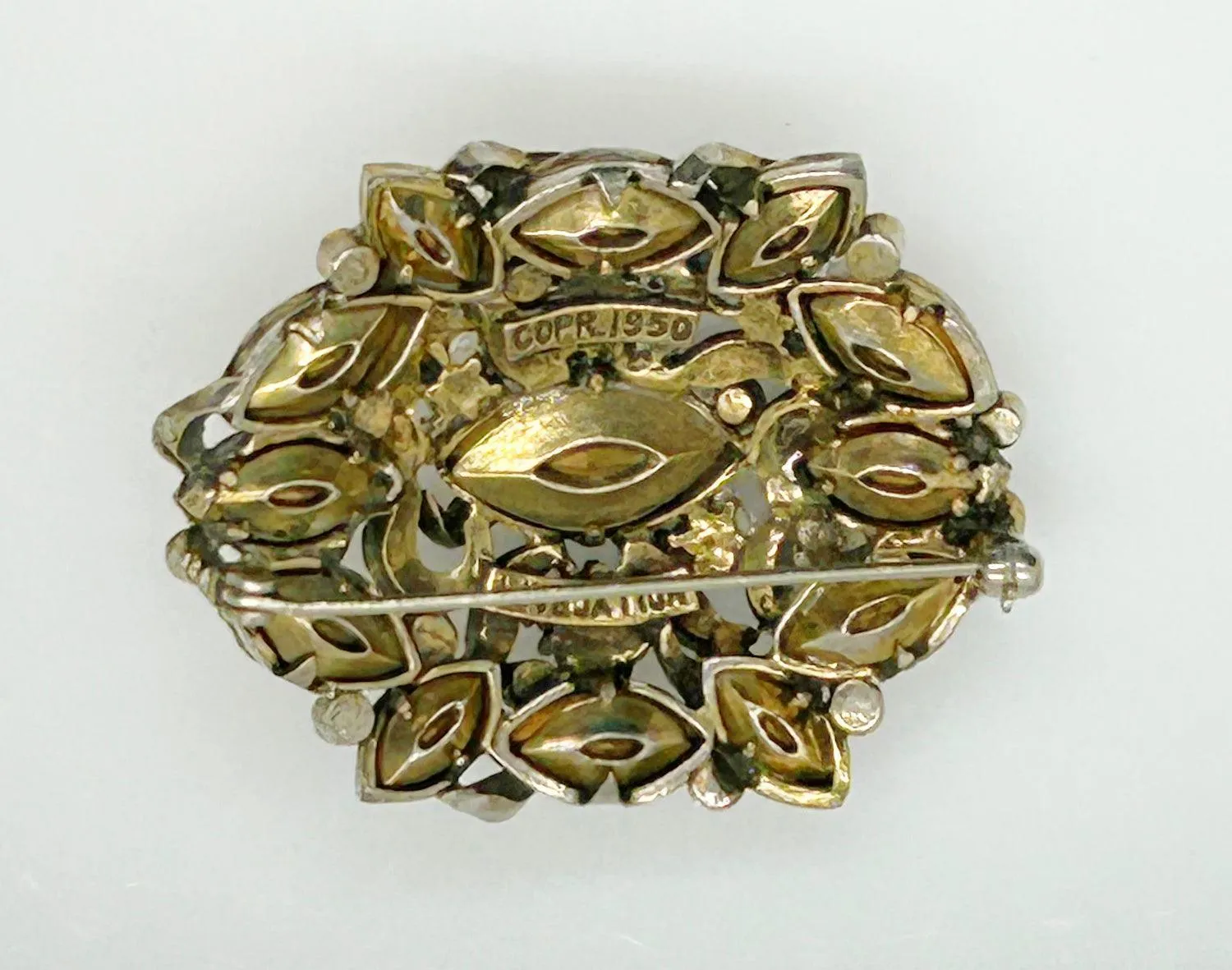 Hollycraft 1950 Golden Rhinestone Vintage Brooch