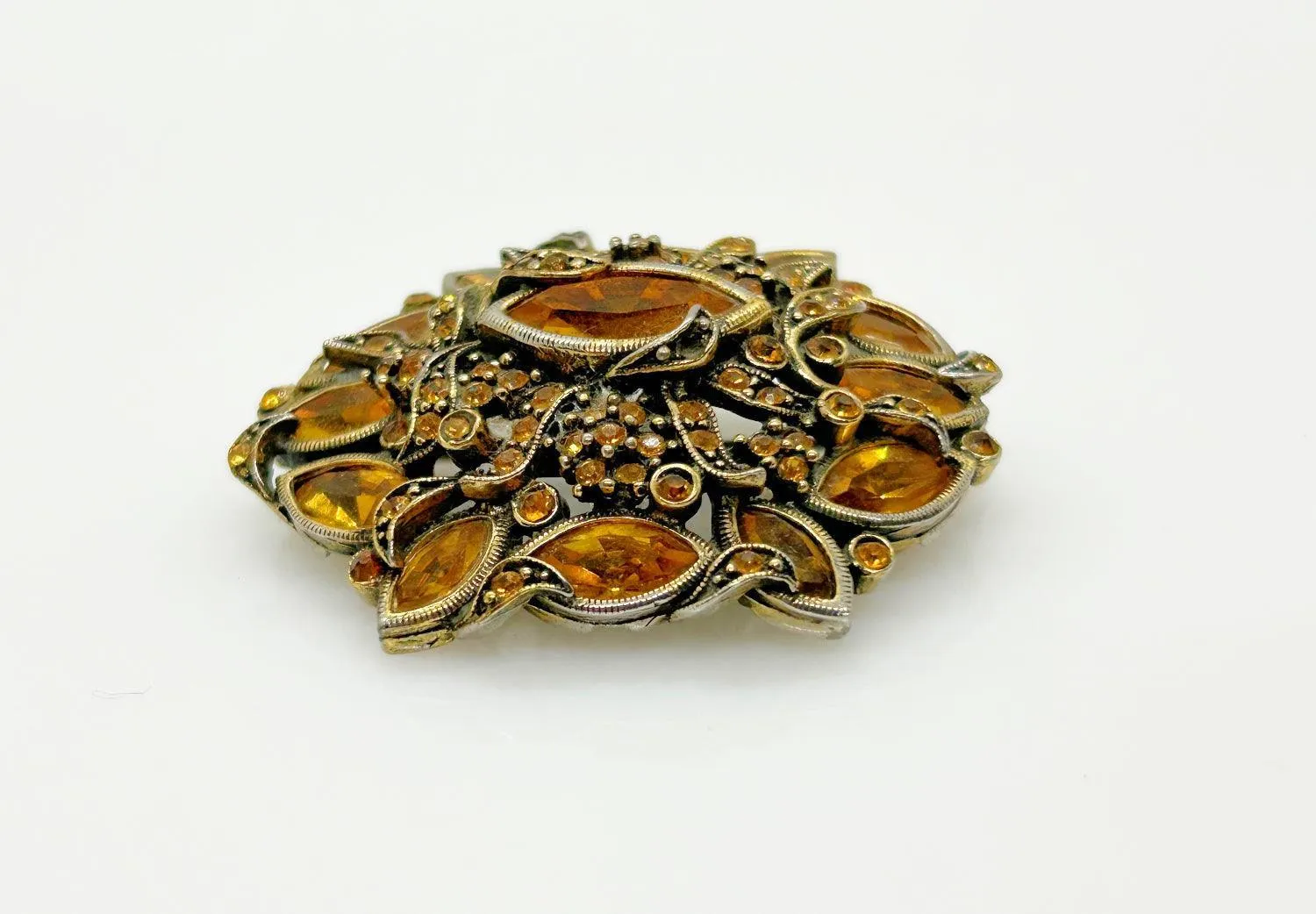 Hollycraft 1950 Golden Rhinestone Vintage Brooch