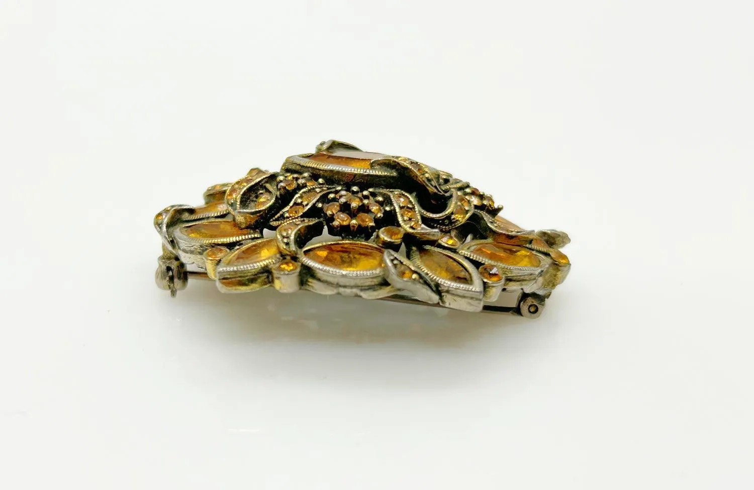 Hollycraft 1950 Golden Rhinestone Vintage Brooch