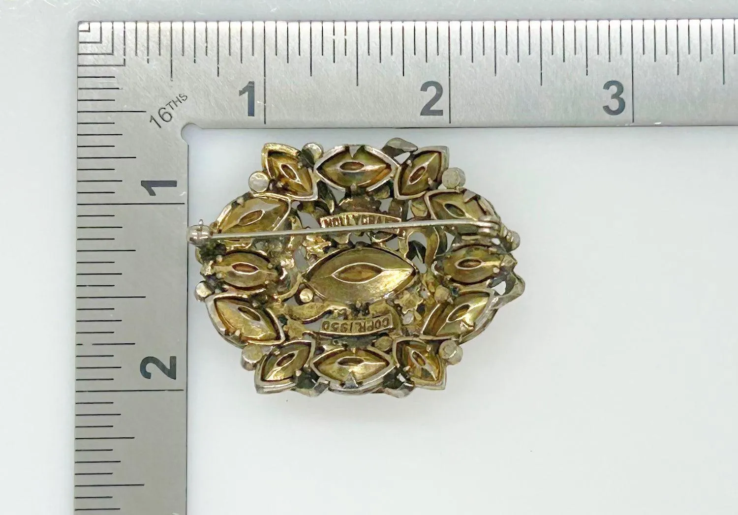 Hollycraft 1950 Golden Rhinestone Vintage Brooch