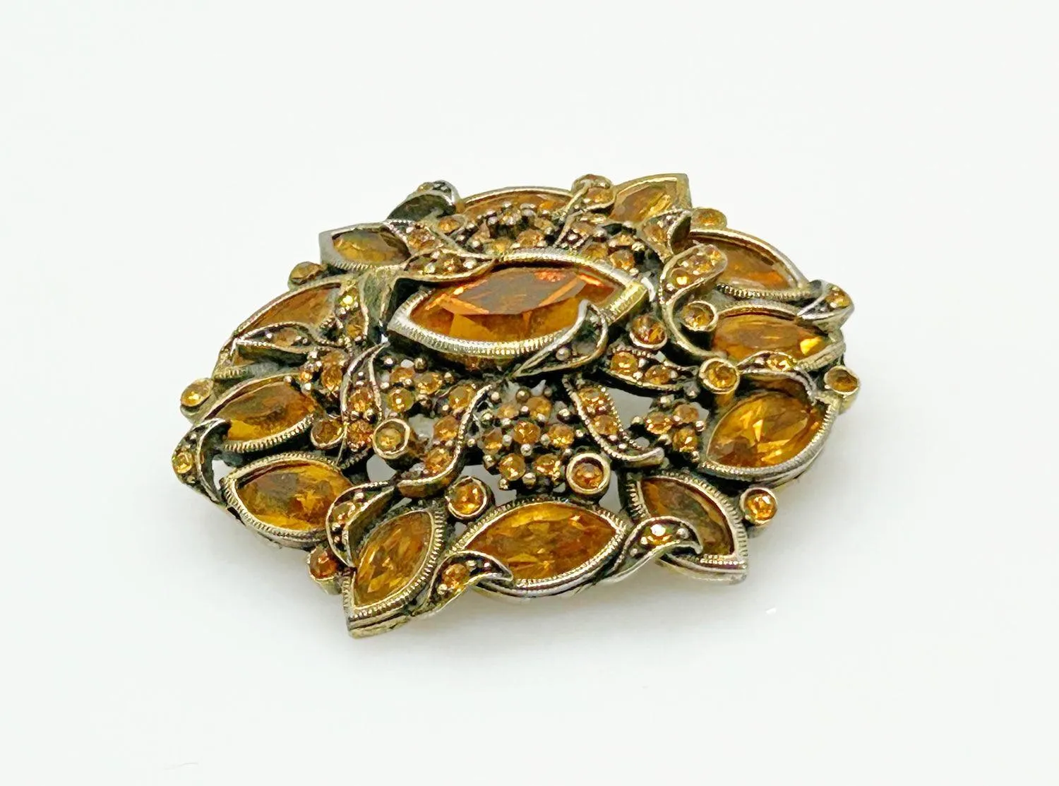 Hollycraft 1950 Golden Rhinestone Vintage Brooch