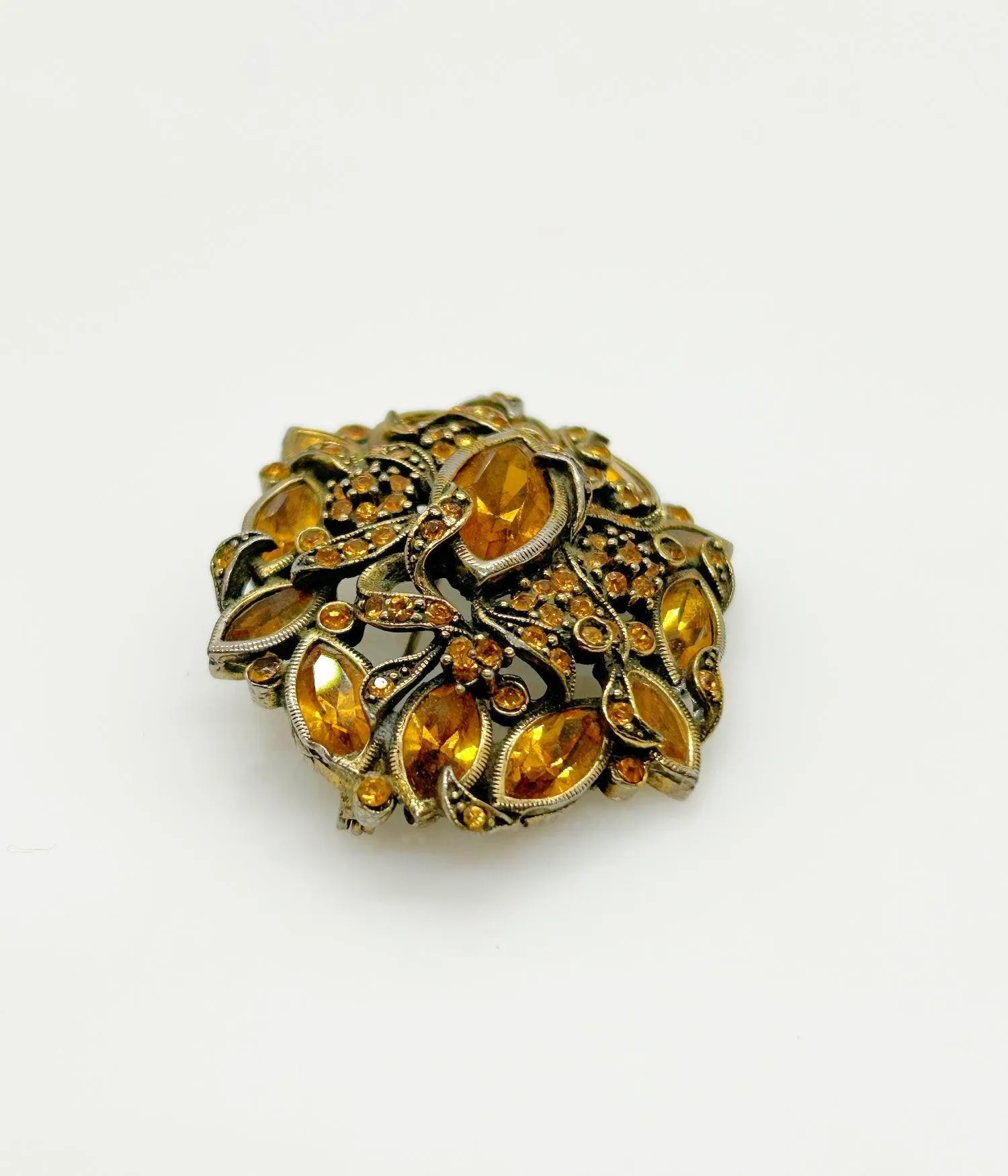 Hollycraft 1950 Golden Rhinestone Vintage Brooch