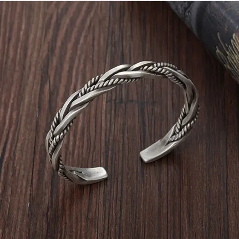 Hot charms 925 sterling Silver Twisted Woven Bracelet for man women jewelry fashion Retro Original Handmade Opening bangle Gifts