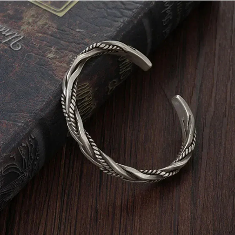 Hot charms 925 sterling Silver Twisted Woven Bracelet for man women jewelry fashion Retro Original Handmade Opening bangle Gifts