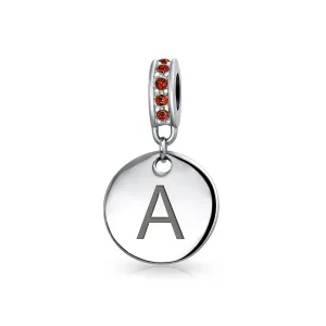 Initial Alphabet Bead Charm A-Z Monogram Red Crystal Dangle for European Bracelet