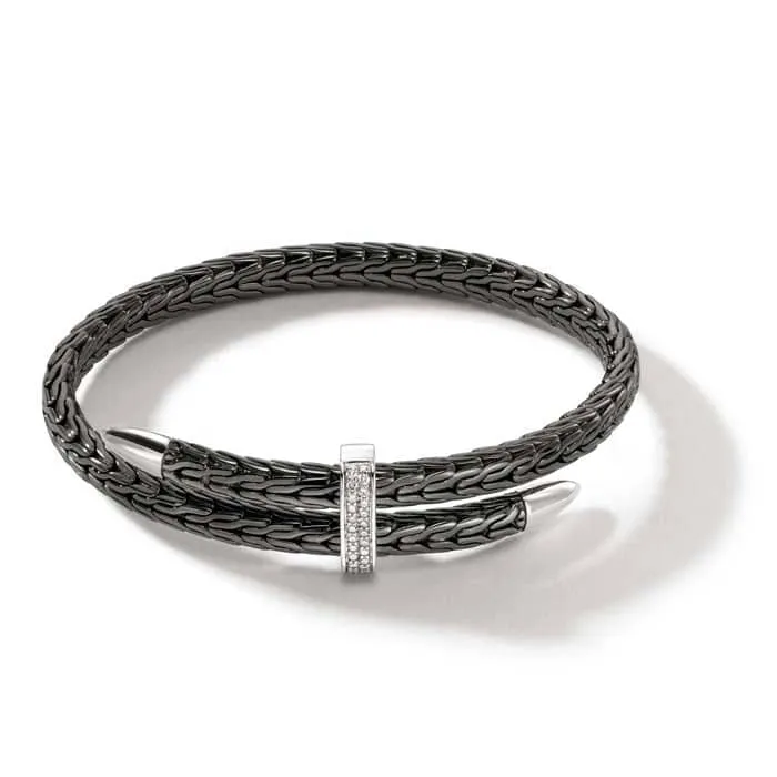 John Hardy Spear Pavé Flex Cuff in Blackened Sterling Silver