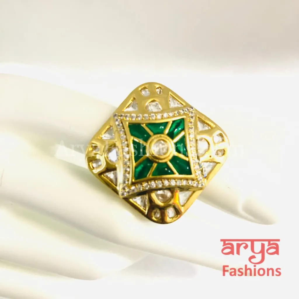 Kajal Kundan CZ Jadau Ring/ Rajwadi Bridal Ring