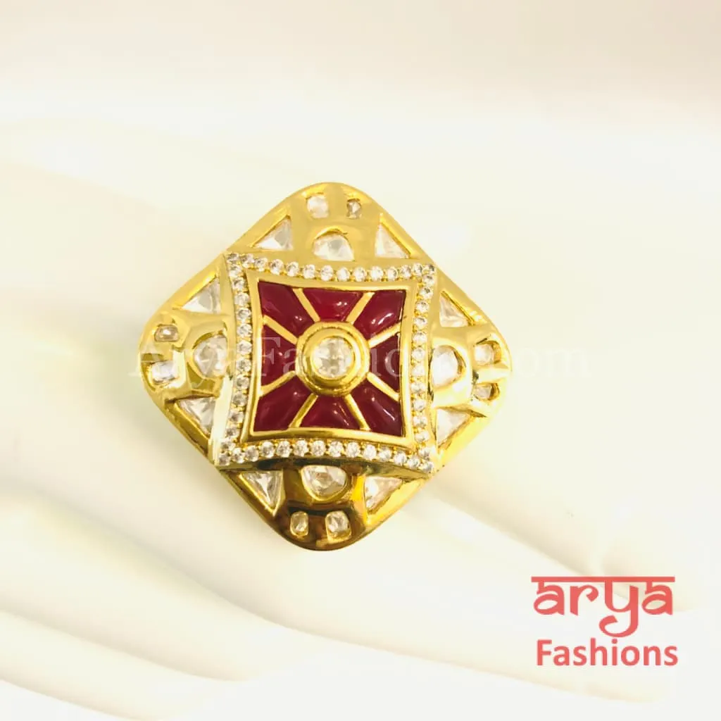 Kajal Kundan CZ Jadau Ring/ Rajwadi Bridal Ring