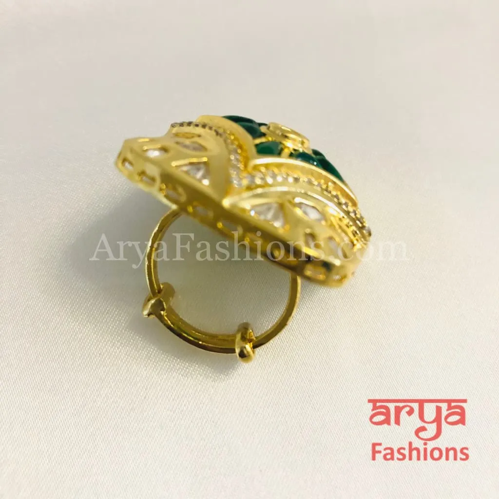 Kajal Kundan CZ Jadau Ring/ Rajwadi Bridal Ring