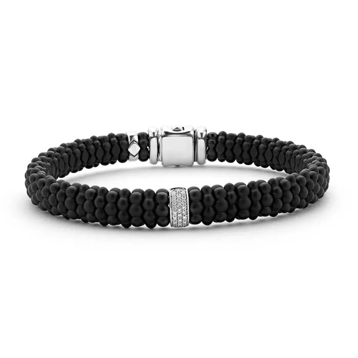 LAGOS Matte Black Ceramic Caviar Single Station Diamond Bracelet in Sterling Silver