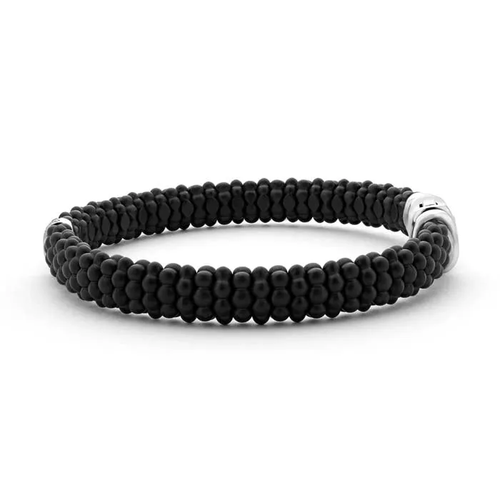 LAGOS Matte Black Ceramic Caviar Single Station Diamond Bracelet in Sterling Silver