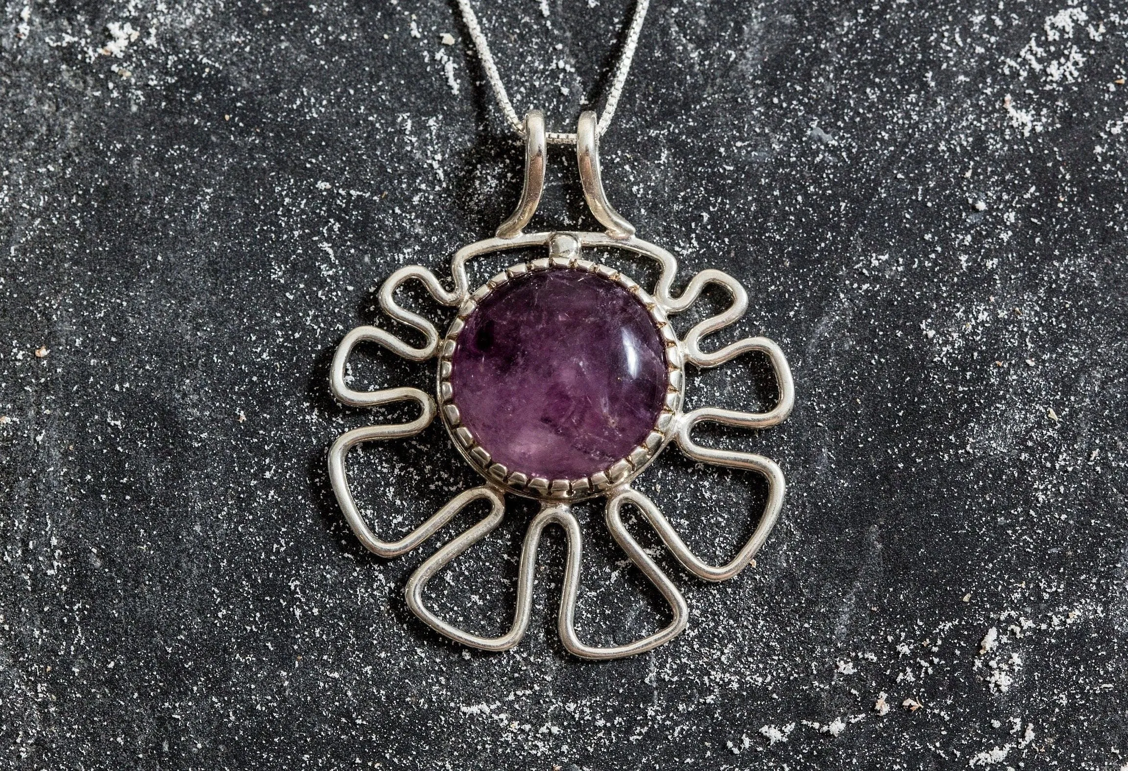 Large Amethyst Pendant - Natural Amethyst Necklace - Statement Flower Pendant