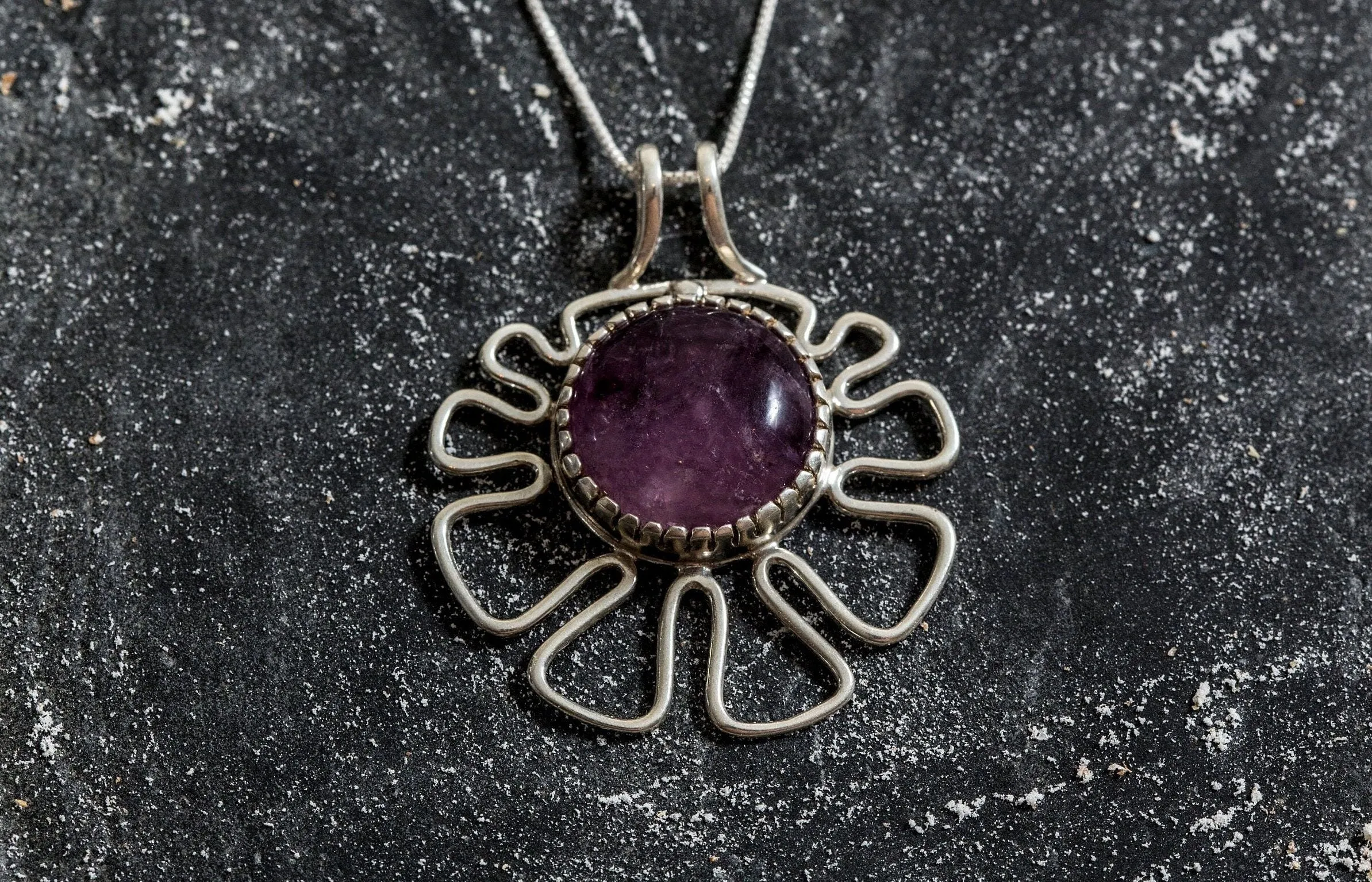 Large Amethyst Pendant - Natural Amethyst Necklace - Statement Flower Pendant