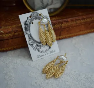 Large Girandole Filigree and Pearl Earrings