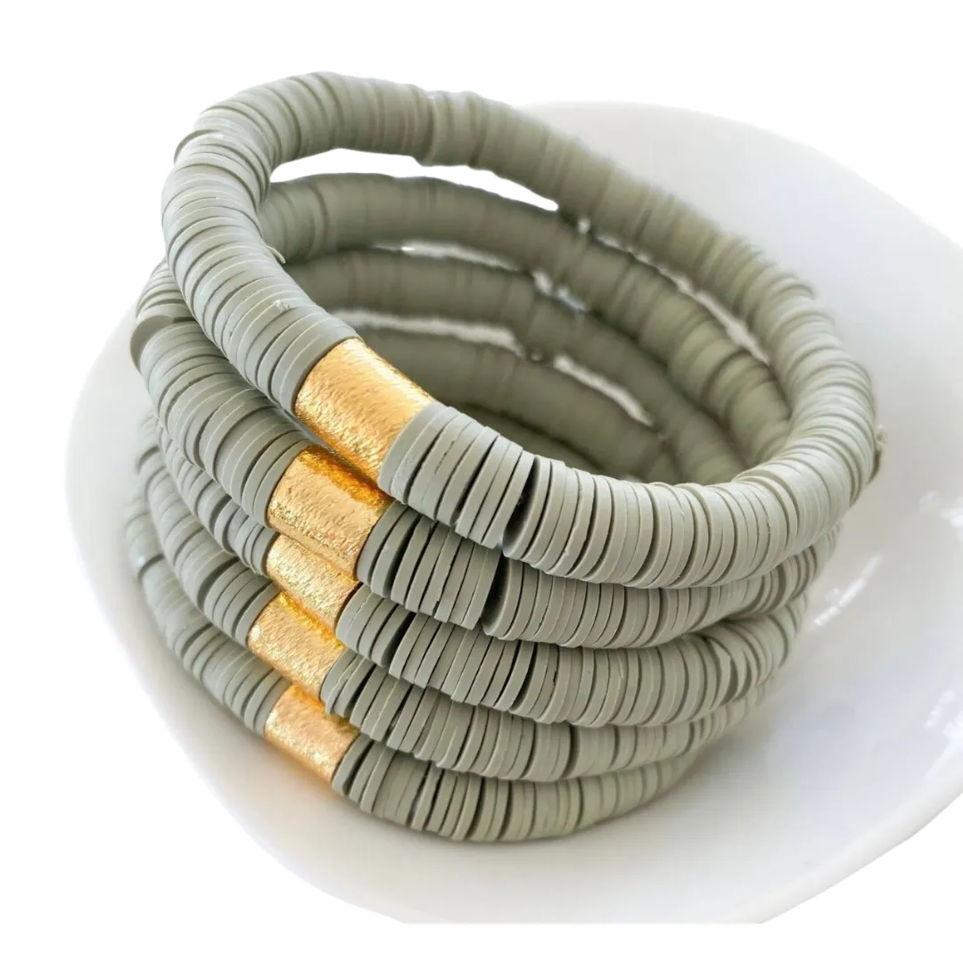 Light Sage Heishi Barrel Bracelet