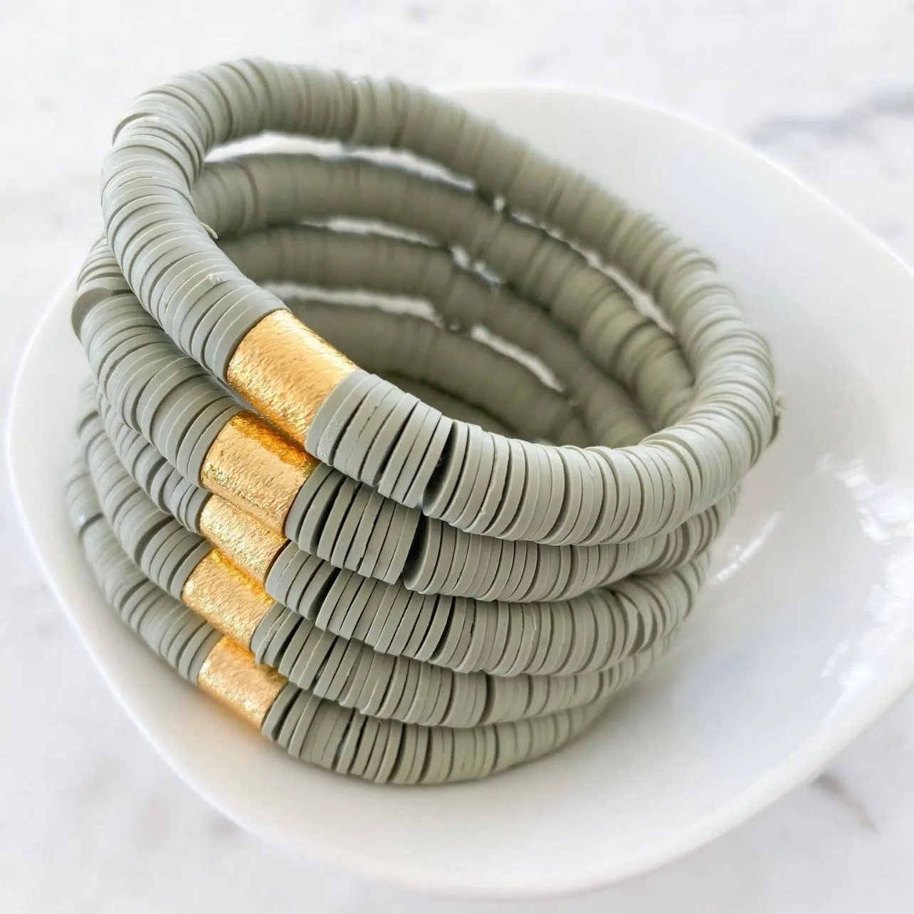 Light Sage Heishi Barrel Bracelet