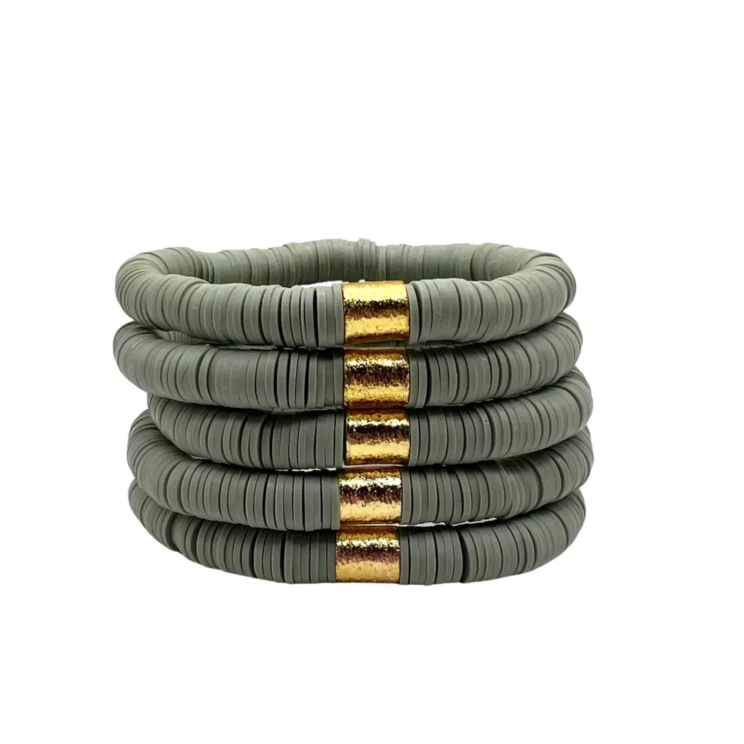 Light Sage Heishi Barrel Bracelet