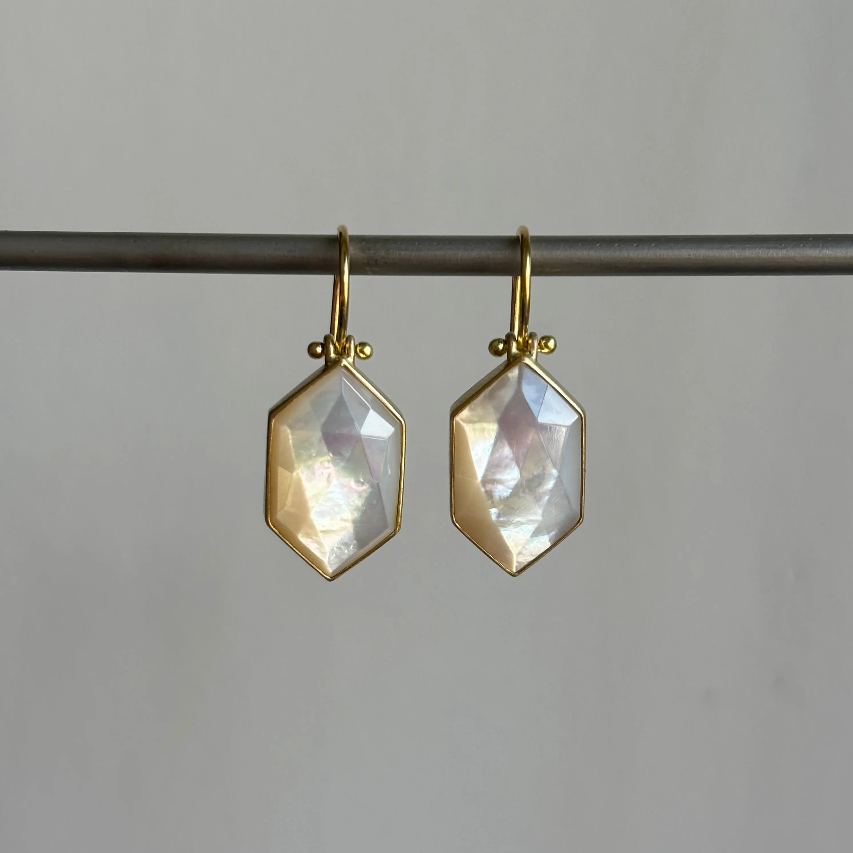 Long Rose Cut Hexagon Mother of Pearl Earrings