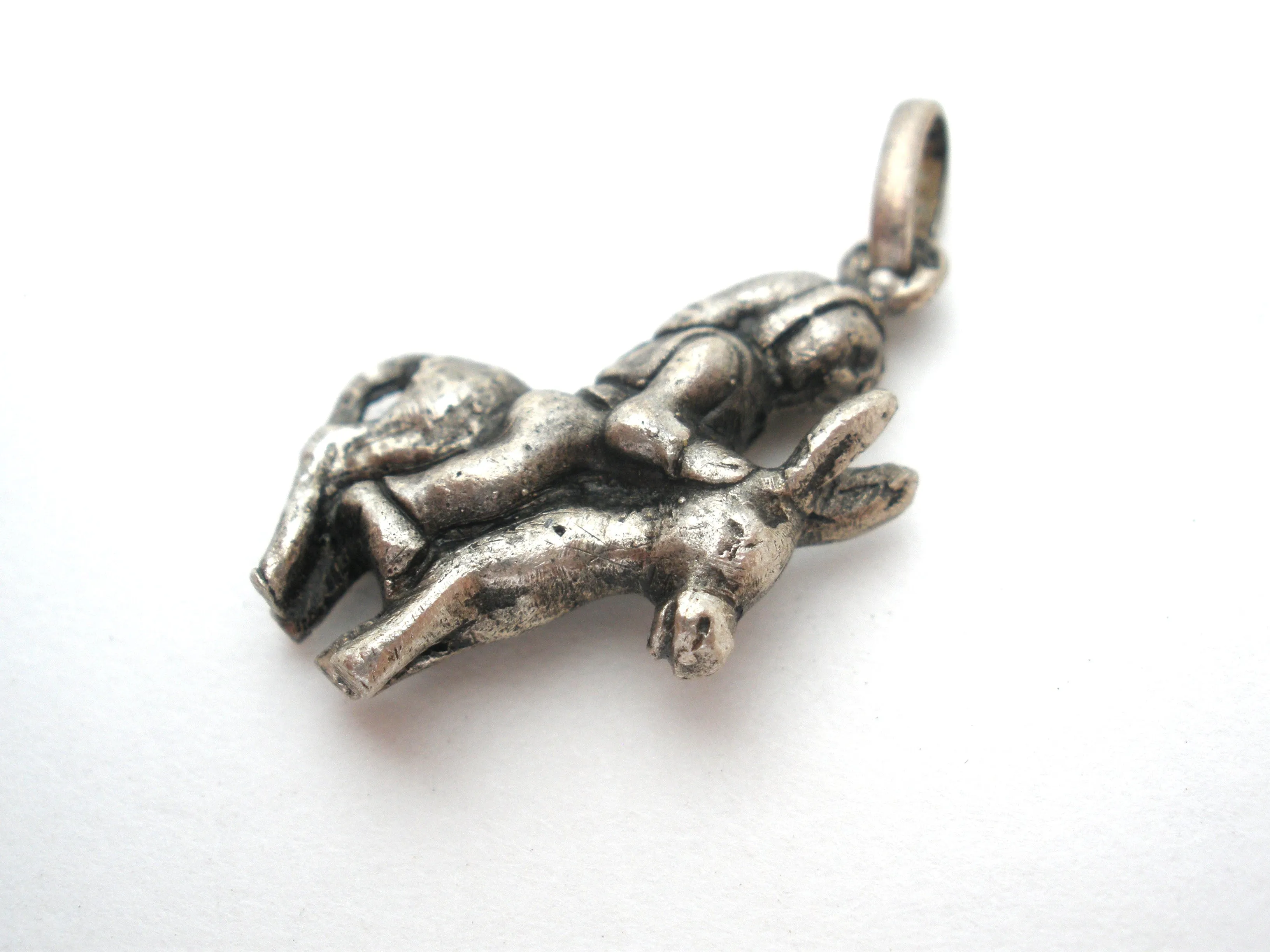 Man Riding A Donkey Charm Pendant Vintage