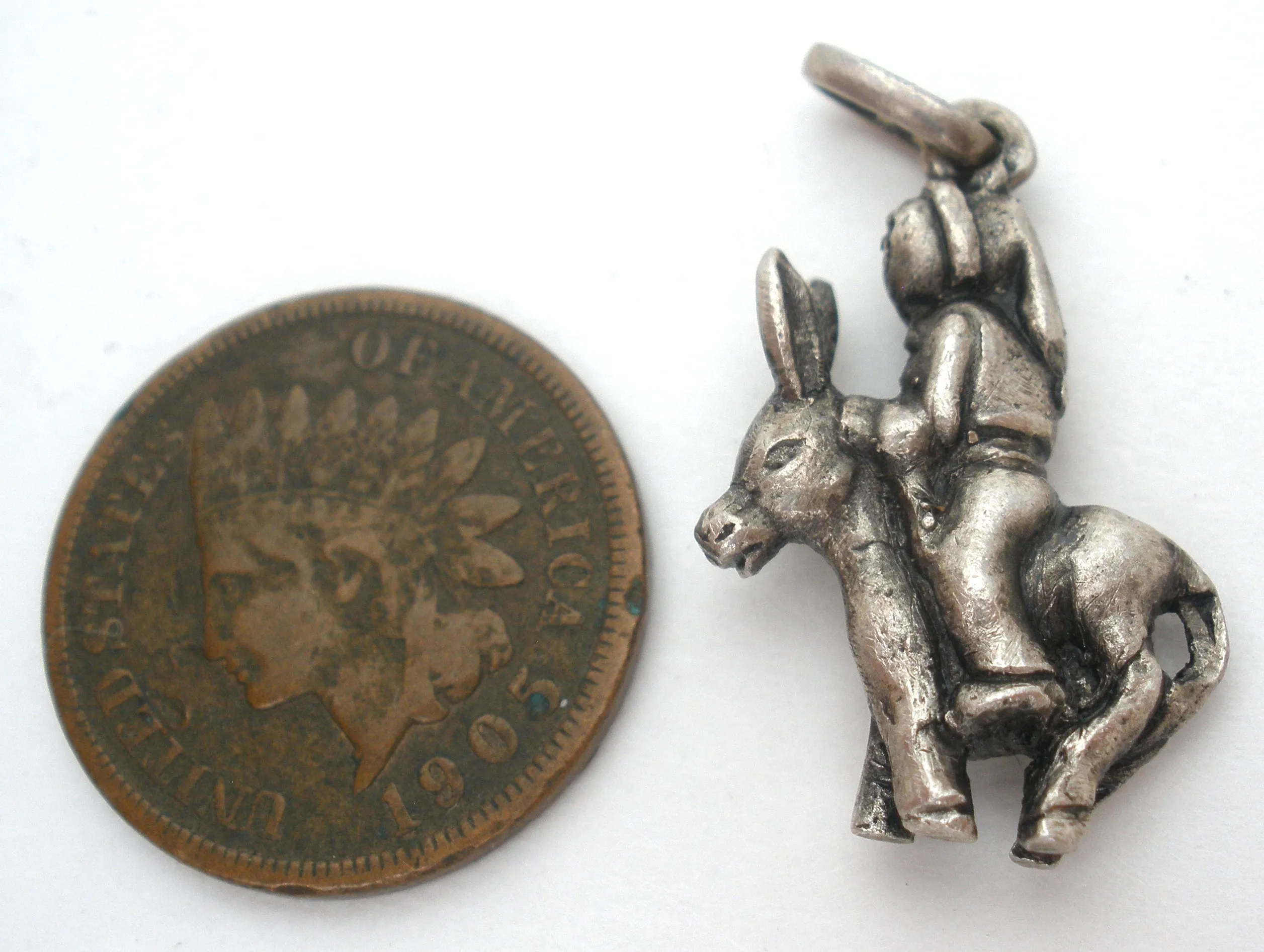 Man Riding A Donkey Charm Pendant Vintage