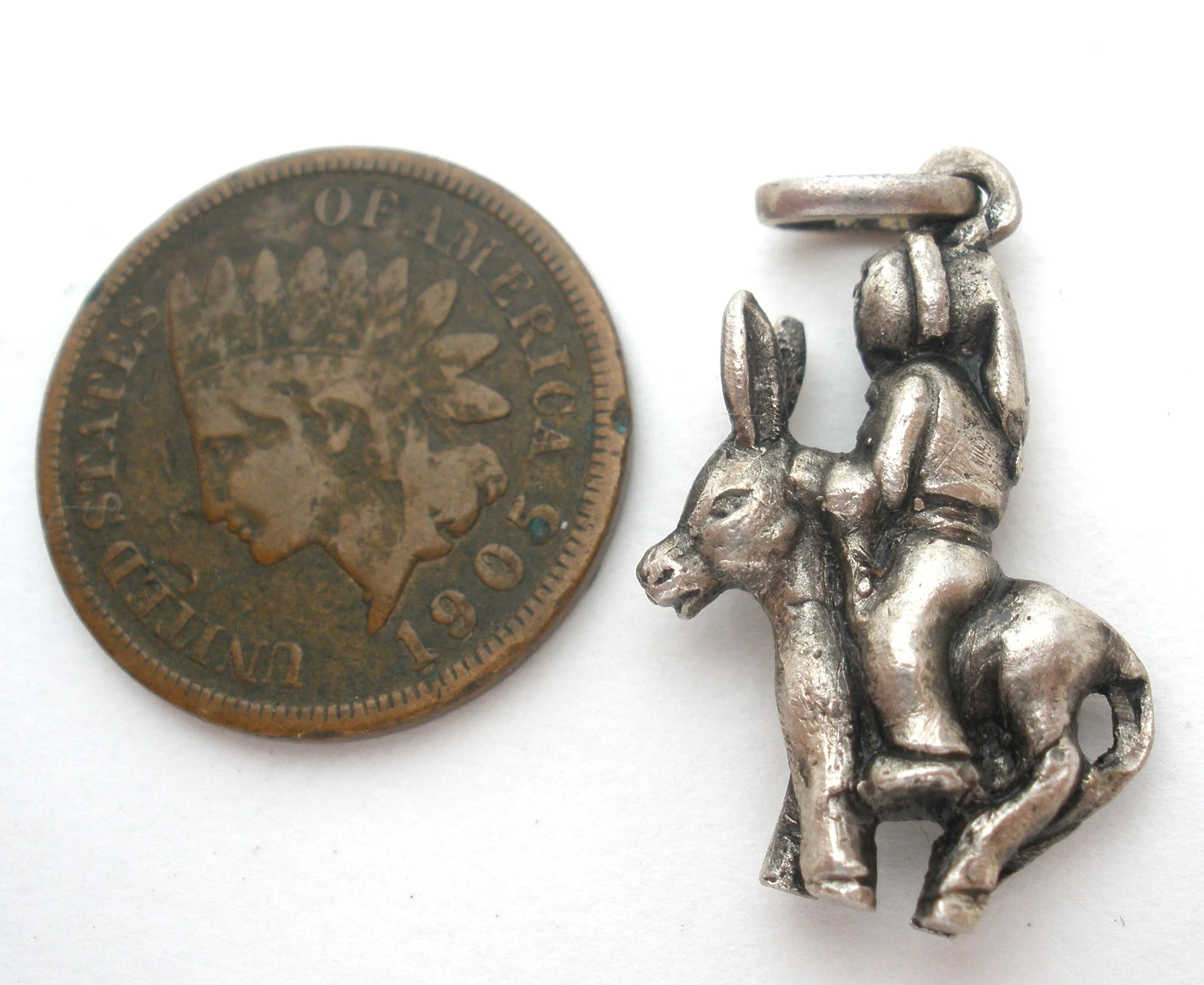 Man Riding A Donkey Charm Pendant Vintage