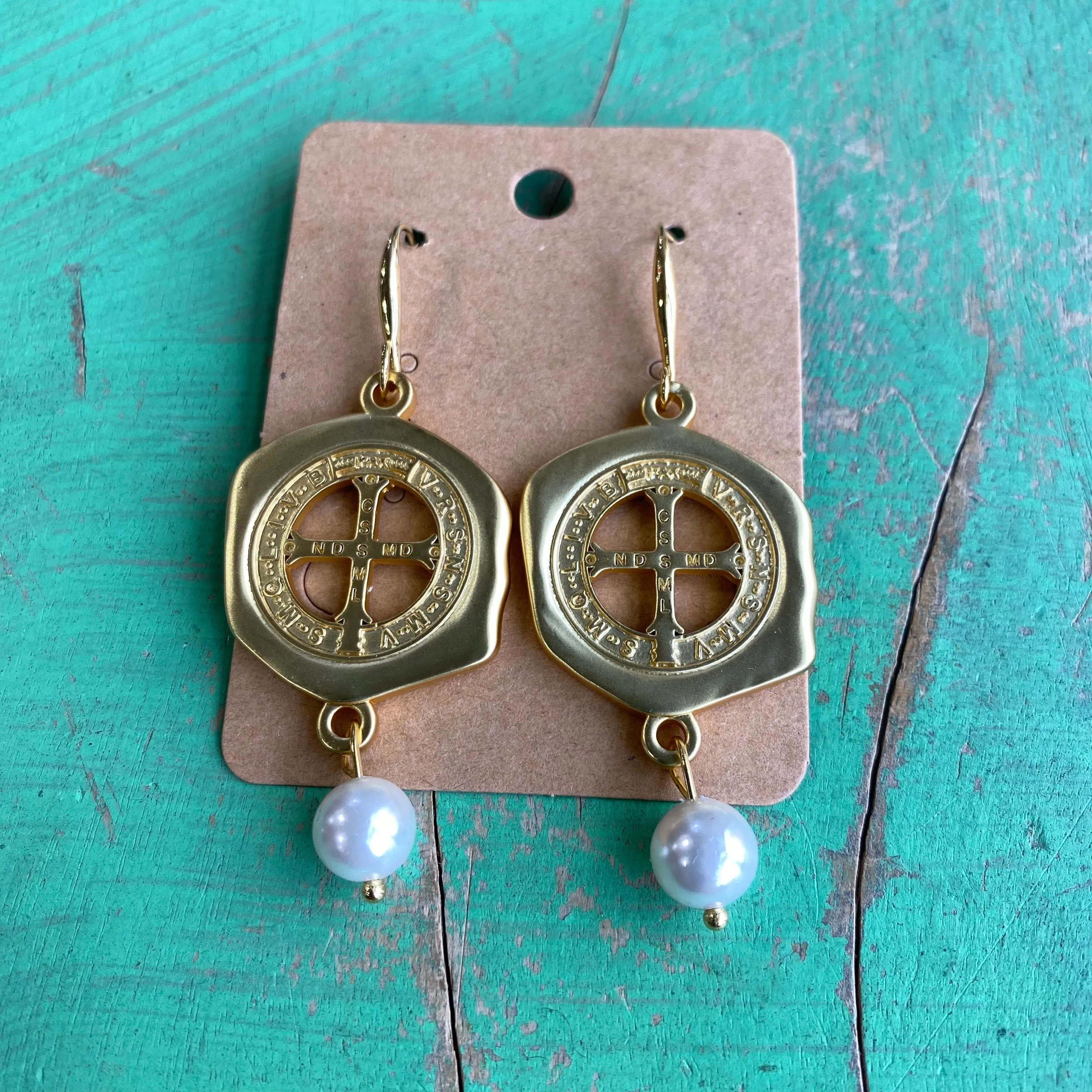 Matte Gold St Benedict Pearl Earrings