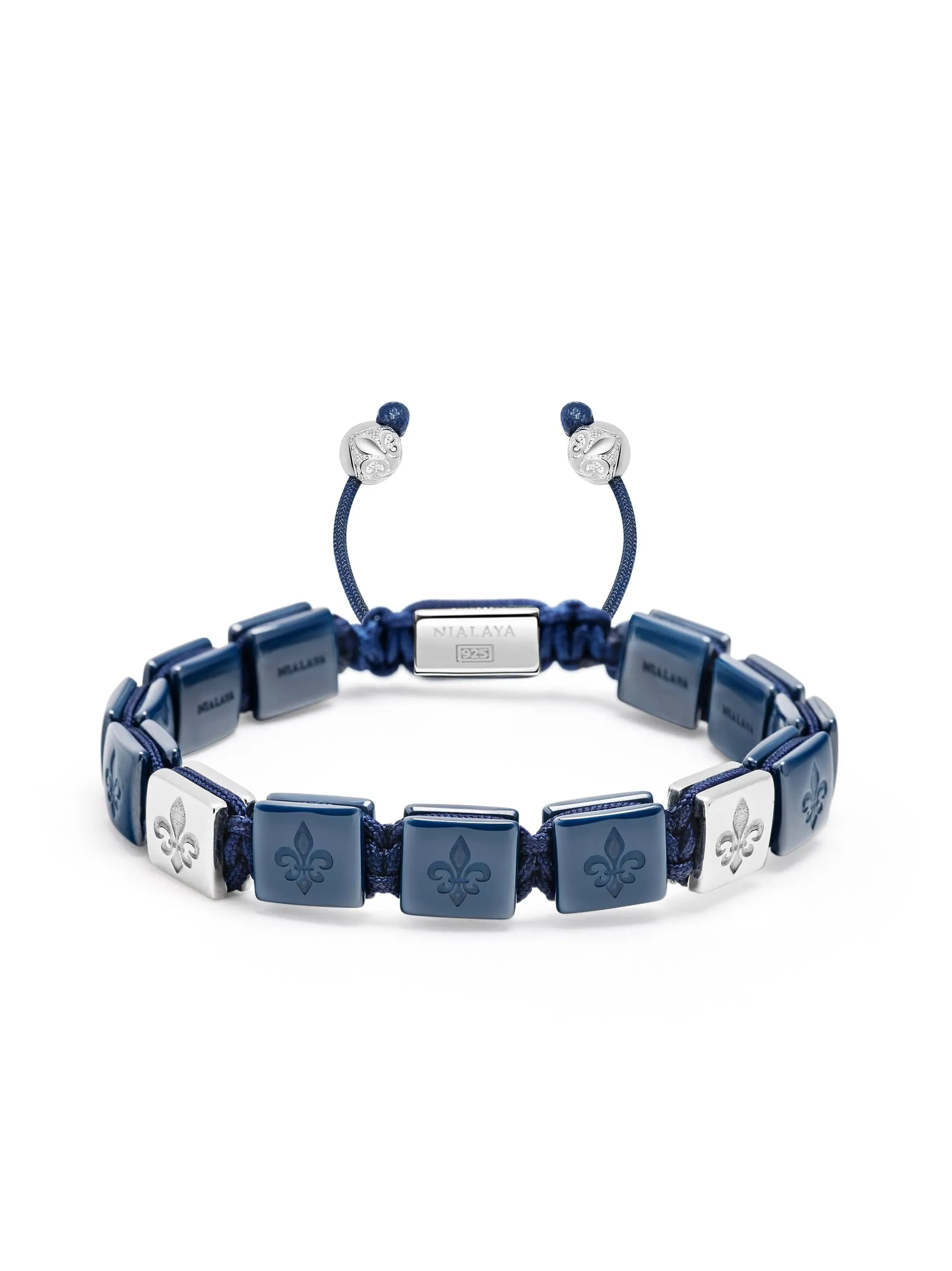 Men's Ceramic Flatbead Bracelet in Blue and Sterling Silver