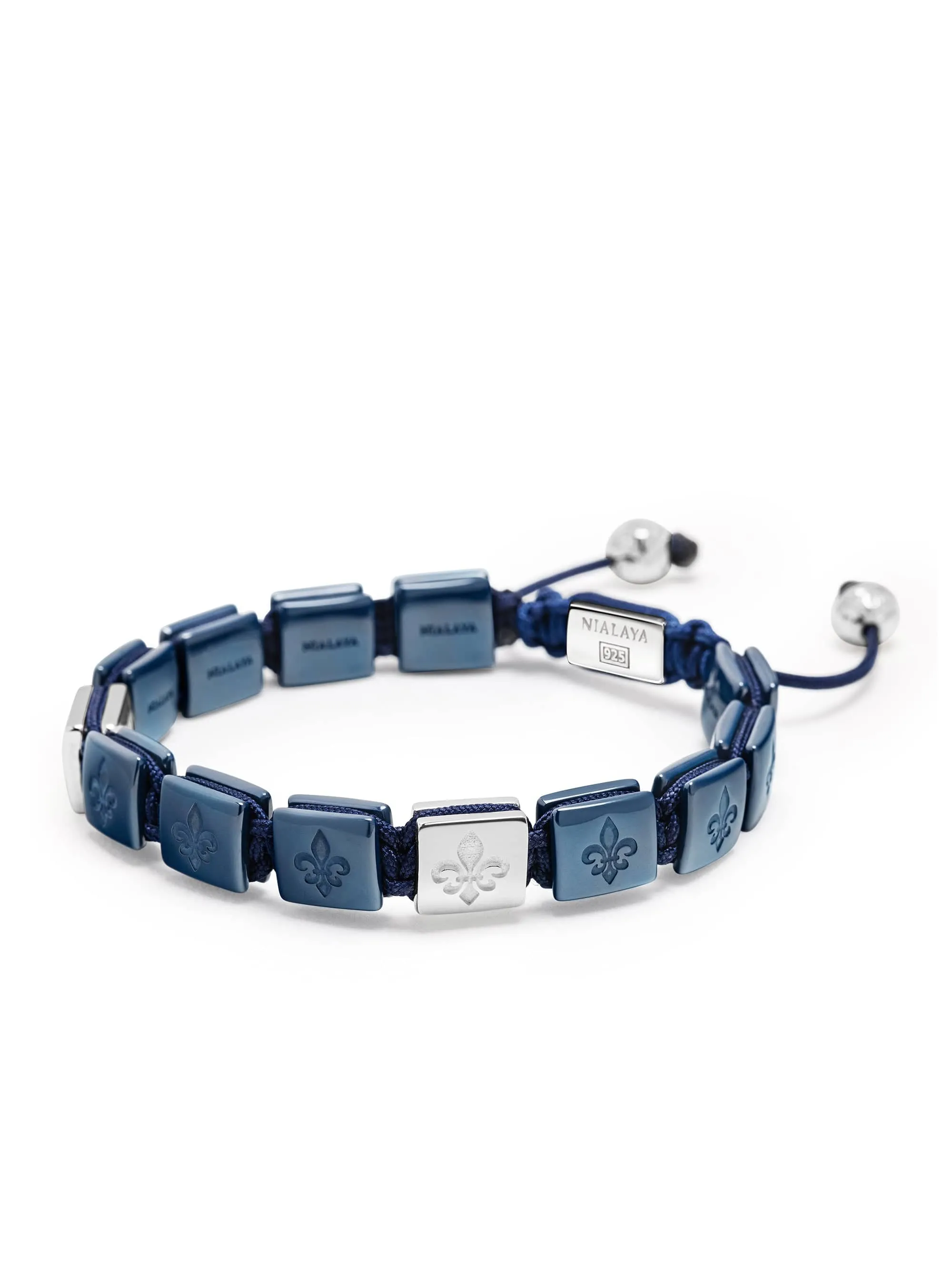 Men's Ceramic Flatbead Bracelet in Blue and Sterling Silver