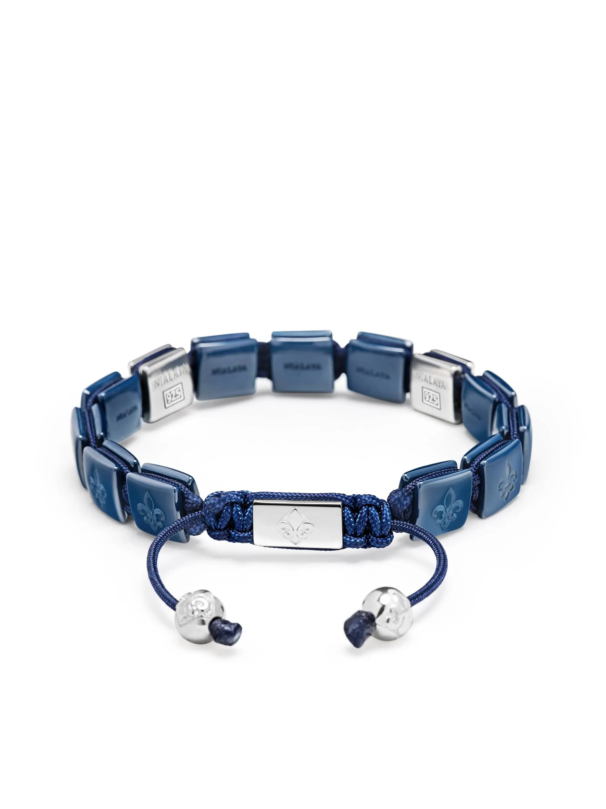 Men's Ceramic Flatbead Bracelet in Blue and Sterling Silver