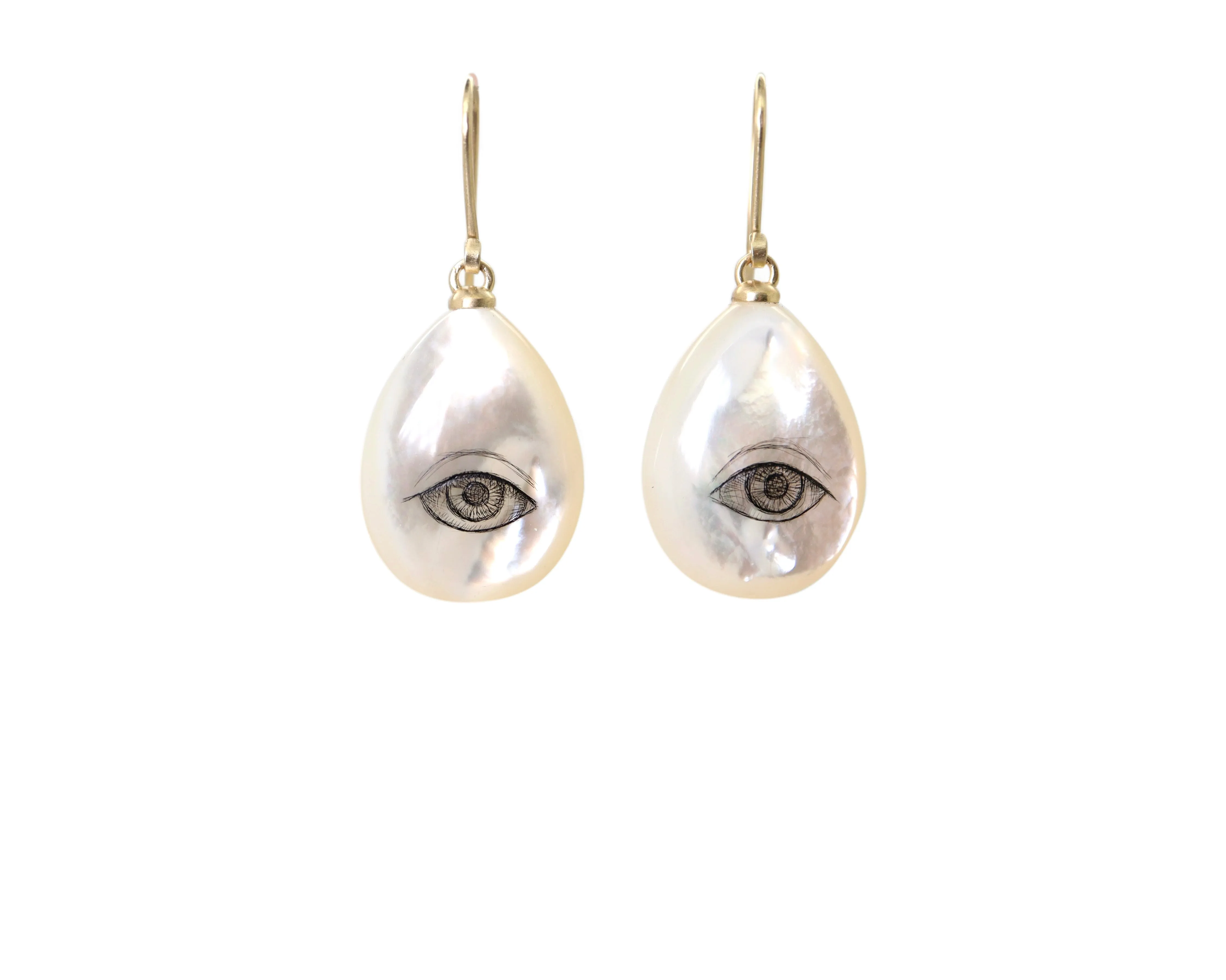 Mother of Pearl Lover's Eye Flare Scrimshaw Earrings