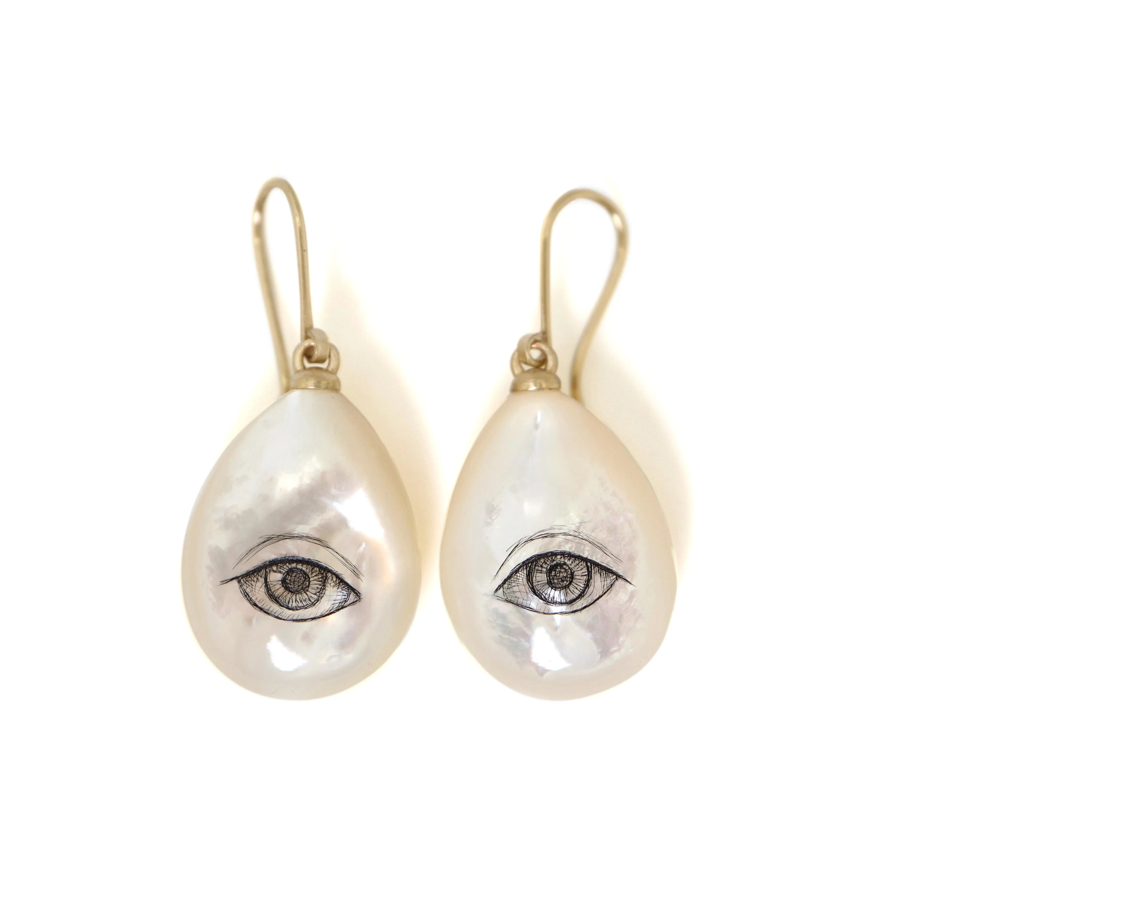 Mother of Pearl Lover's Eye Flare Scrimshaw Earrings