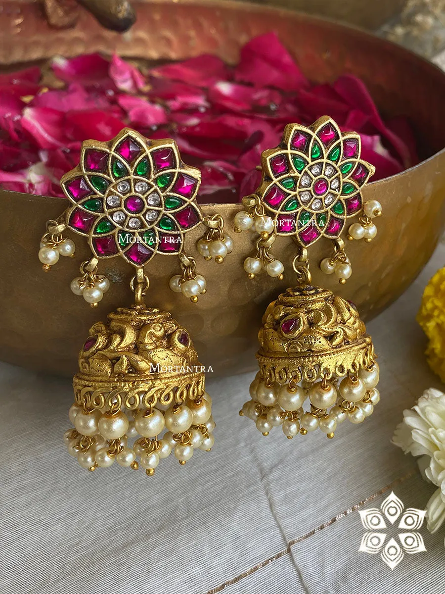 Multicolor Gold Plated Temple Earrings - TMPEAR51M