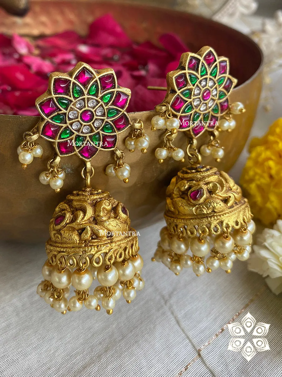 Multicolor Gold Plated Temple Earrings - TMPEAR51M