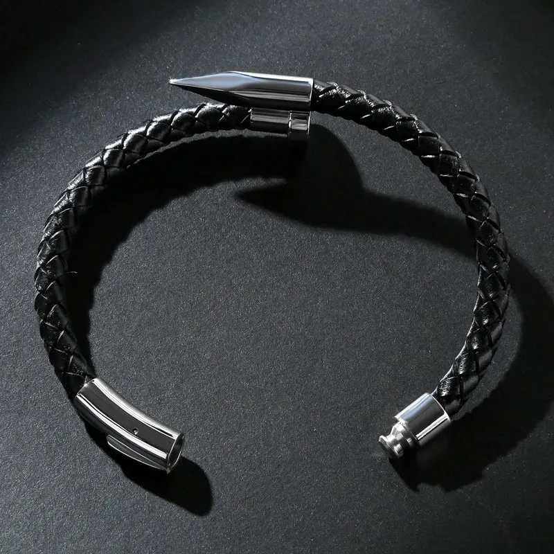 Nail leather men bracelet