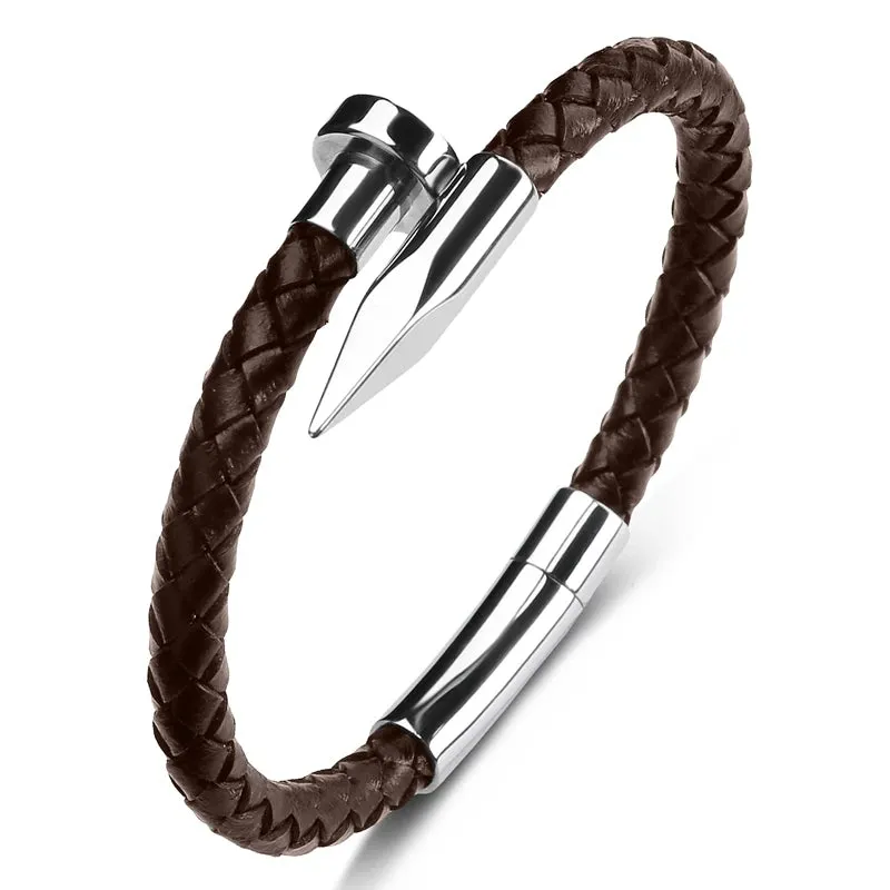 Nail leather men bracelet